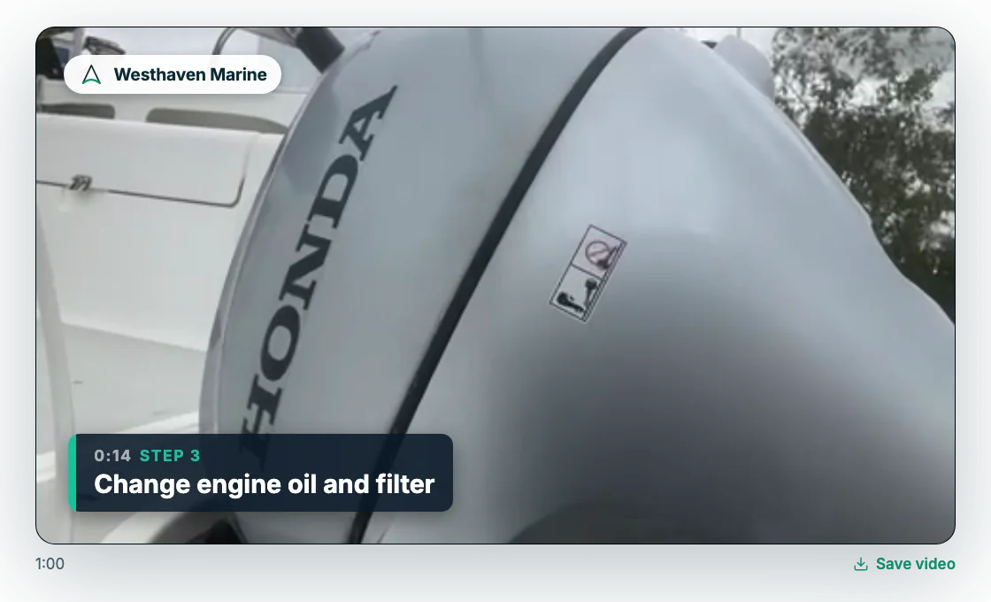 The owner's film: real footage with the caption 'Step 3, Change engine oil and filter'